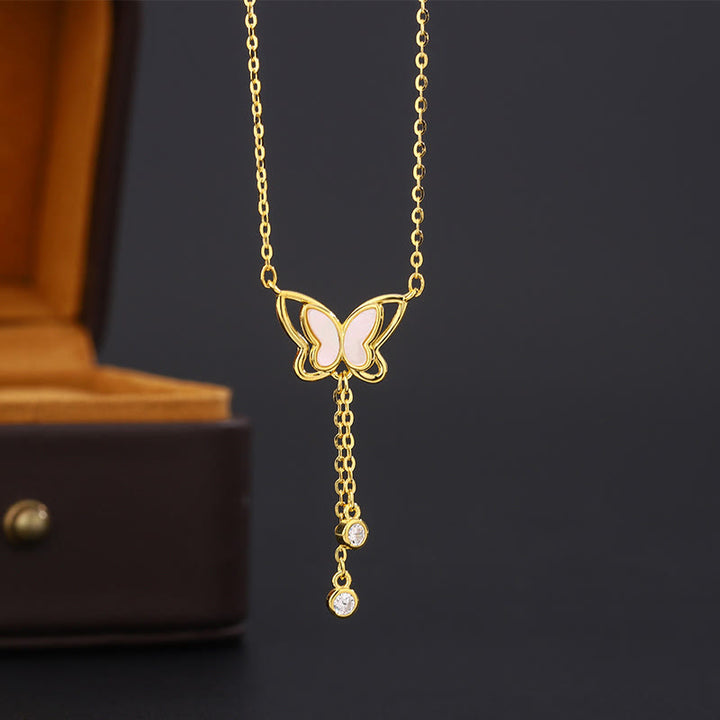 Collier pendentif papillon calme en argent sterling 999 avec pierre Tridacna de Buddha Stones