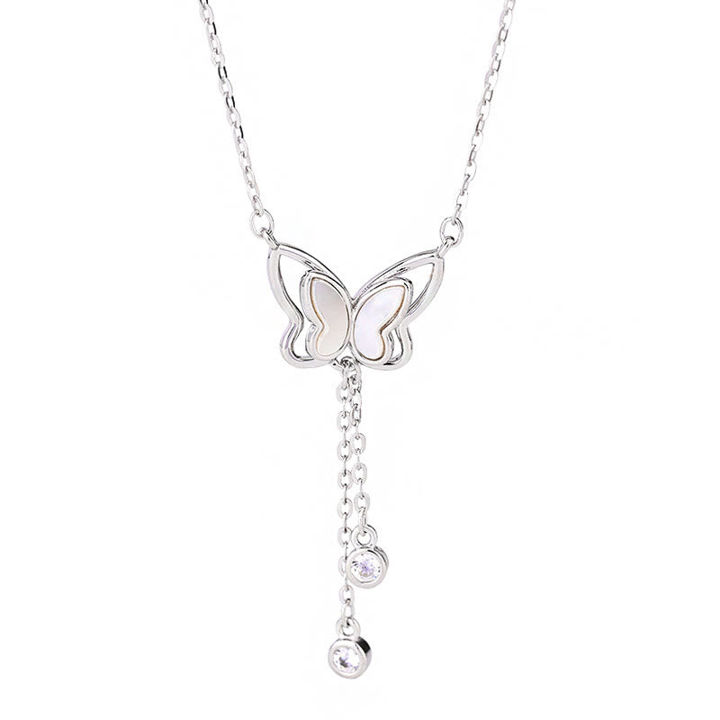 Collier pendentif papillon calme en argent sterling 999 avec pierre Tridacna de Buddha Stones