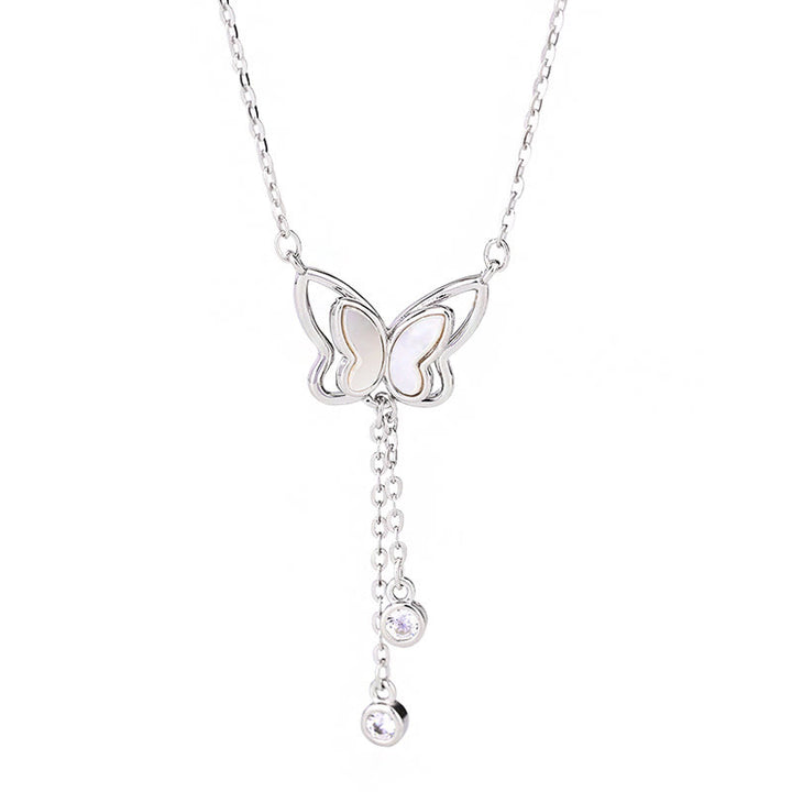 Collier pendentif papillon calme en argent sterling 999 avec pierre Tridacna de Buddha Stones