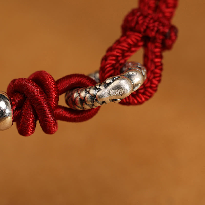 Bracelet porte-bonheur en argent sterling 999 avec boucle de paix de l'année du dragon et Buddha Stones