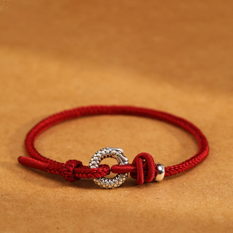 Bracelet porte-bonheur en argent sterling 999 avec boucle de paix de l'année du dragon et Buddha Stones  - Argent sterling 999 (Tour de poignet 14-18 cm) - image 0