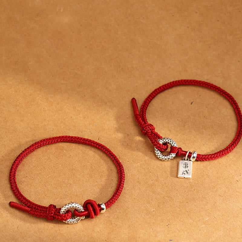 Bracelet porte-bonheur en argent sterling 999 avec boucle de paix de l'année du dragon et Buddha Stones  - image 1