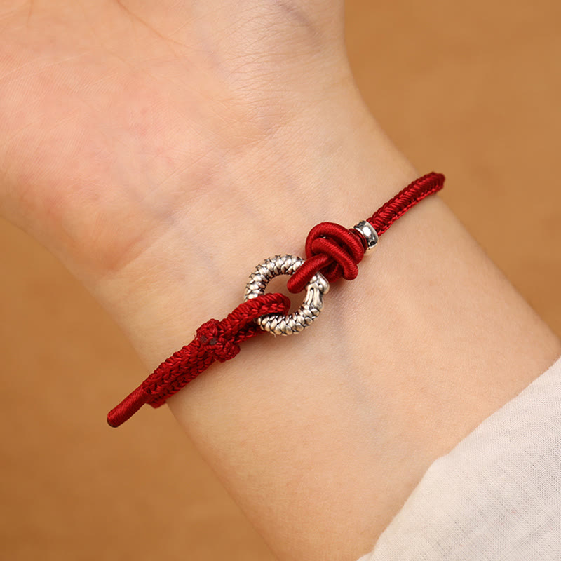 Bracelet porte-bonheur en argent sterling 999 avec boucle de paix de l'année du dragon et Buddha Stones