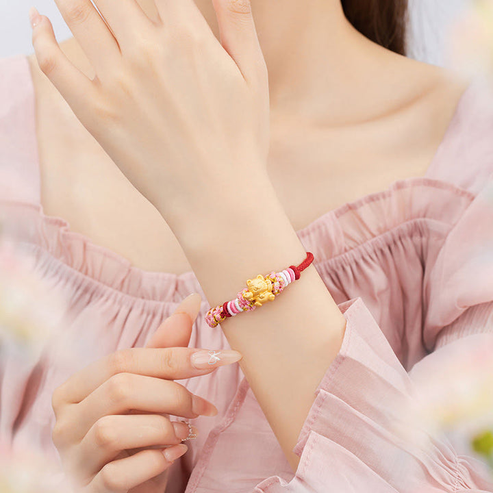 Bracelet en corde rouge porte-bonheur en argent sterling 999 fait à la main avec Buddha Stones et chat porte-bonheur en forme de lingot de fleur de pêcher - image 4