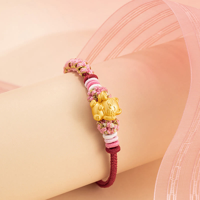 Bracelet en corde rouge porte-bonheur en argent sterling 999 fait à la main avec Buddha Stones et chat porte-bonheur en forme de lingot de fleur de pêcher - image 3