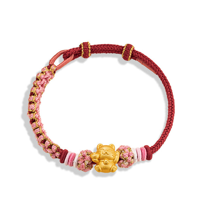 Bracelet en corde rouge porte-bonheur en argent sterling 999 fait à la main avec Buddha Stones et chat porte-bonheur en forme de lingot de fleur de pêcher - image 13