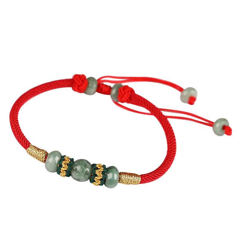 Bracelet en corde rouge avec perles de boulier en jade et Buddha Stones