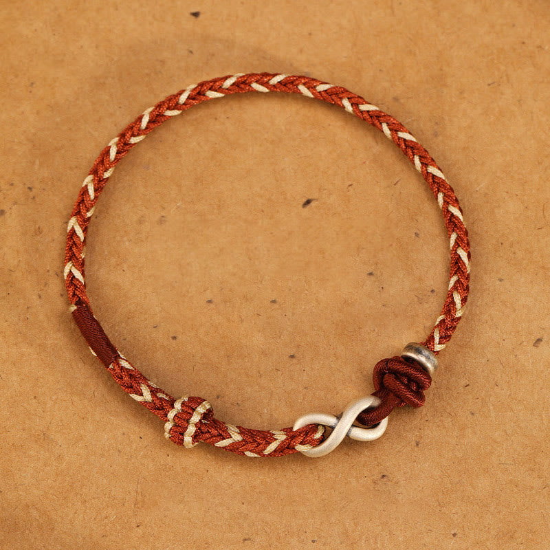 Bracelet en corde porte-bonheur en argent sterling 999 fait à la main avec des Buddha Stones et un symbole de l'infini sans fin - Chocolat - 19-23 cm - image 0