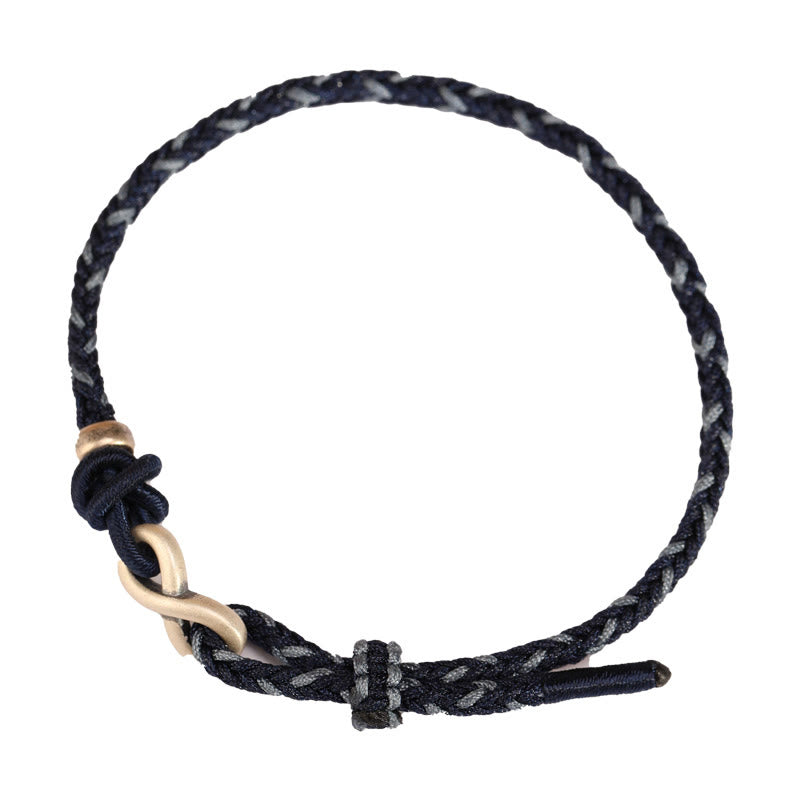 Bracelet en corde porte-bonheur en argent sterling 999 fait à la main avec des Buddha Stones et un symbole de l'infini sans fin