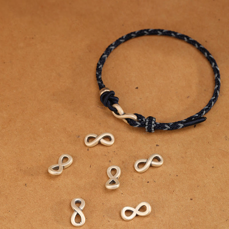 Bracelet en corde porte-bonheur en argent sterling 999 fait à la main avec des Buddha Stones et un symbole de l'infini sans fin