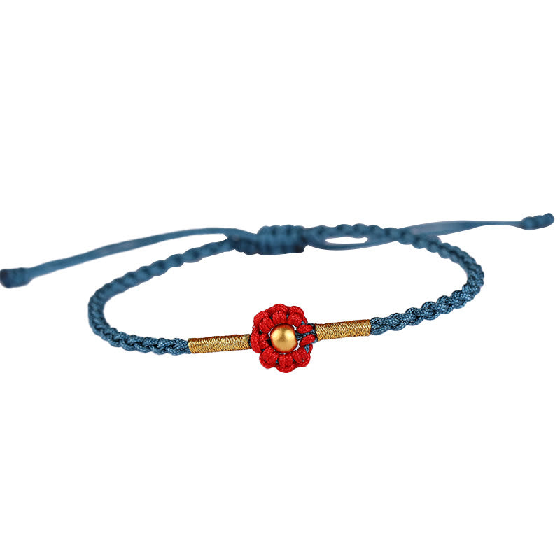 Bracelet en corde de protection porte-bonheur fait main en mini perles en or 999 avec motif floral et Buddha Stones