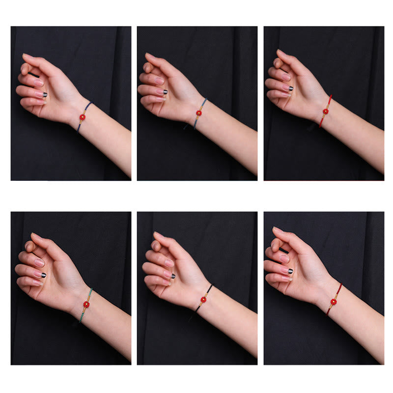 Bracelet en corde de protection porte-bonheur fait main en mini perles en or 999 avec motif floral et Buddha Stones