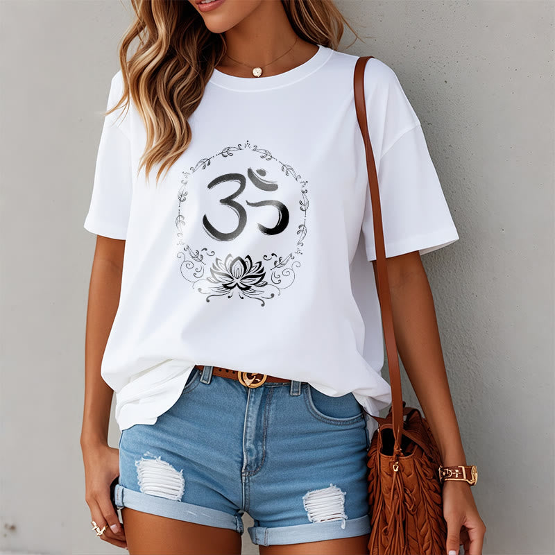 T-shirt en coton avec croquis de Buddha Stones OM Lotus - image 10