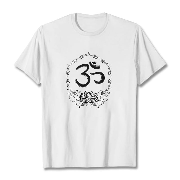 T-shirt en coton avec croquis de Buddha Stones OM Lotus - Blanc - 2XL - image 8