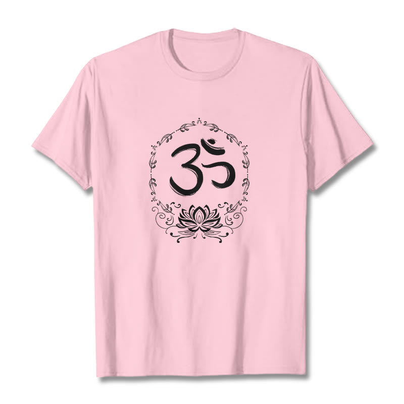 T-shirt en coton avec croquis de Buddha Stones OM Lotus - Rose clair - 2XL - image 14