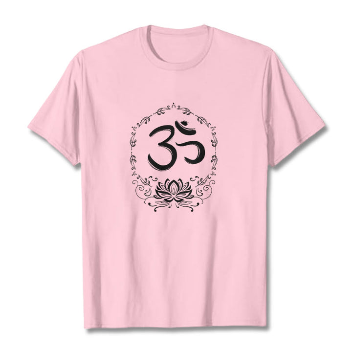 T-shirt en coton avec croquis de Buddha Stones OM Lotus - Rose clair - 2XL - image 14