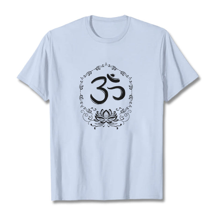 T-shirt en coton avec croquis de Buddha Stones OM Lotus - Cyan clair - 2XL - image 13
