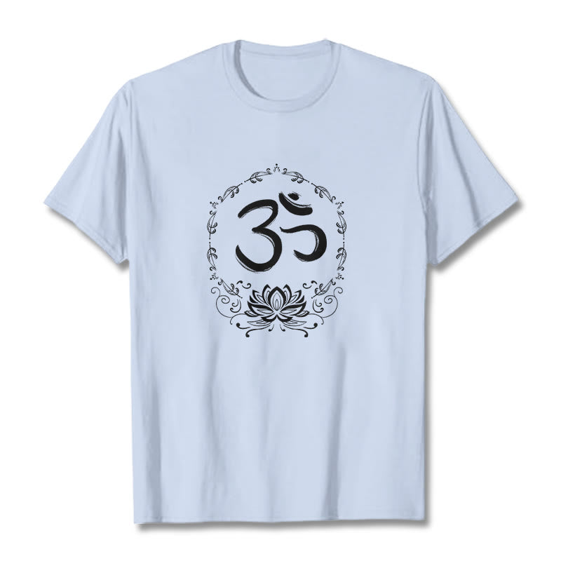 T-shirt en coton avec croquis de Buddha Stones OM Lotus - Cyan clair - 2XL - image 14