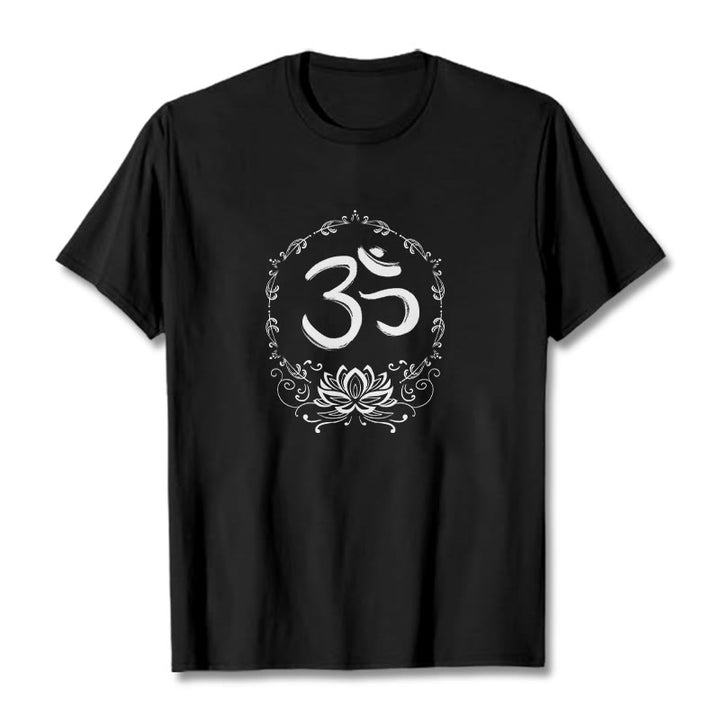 T-shirt en coton avec croquis de Buddha Stones OM Lotus - Noir - 2XL - image 1