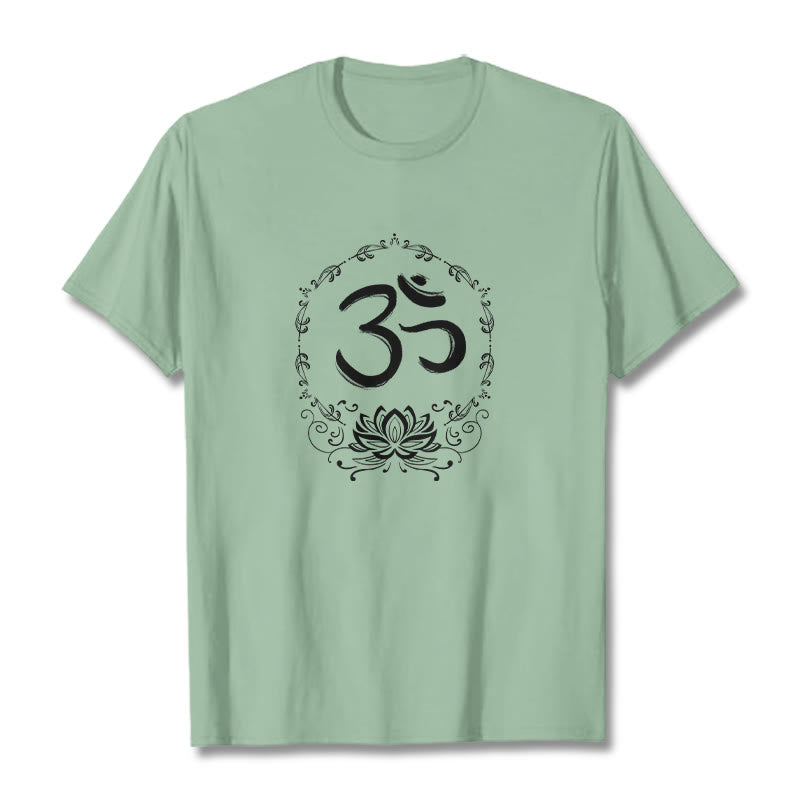 T-shirt en coton avec croquis de Buddha Stones OM Lotus - Vert pâle - 2XL - image 18