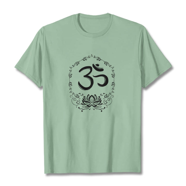 T-shirt en coton avec croquis de Buddha Stones OM Lotus - Vert pâle - 2XL - image 18