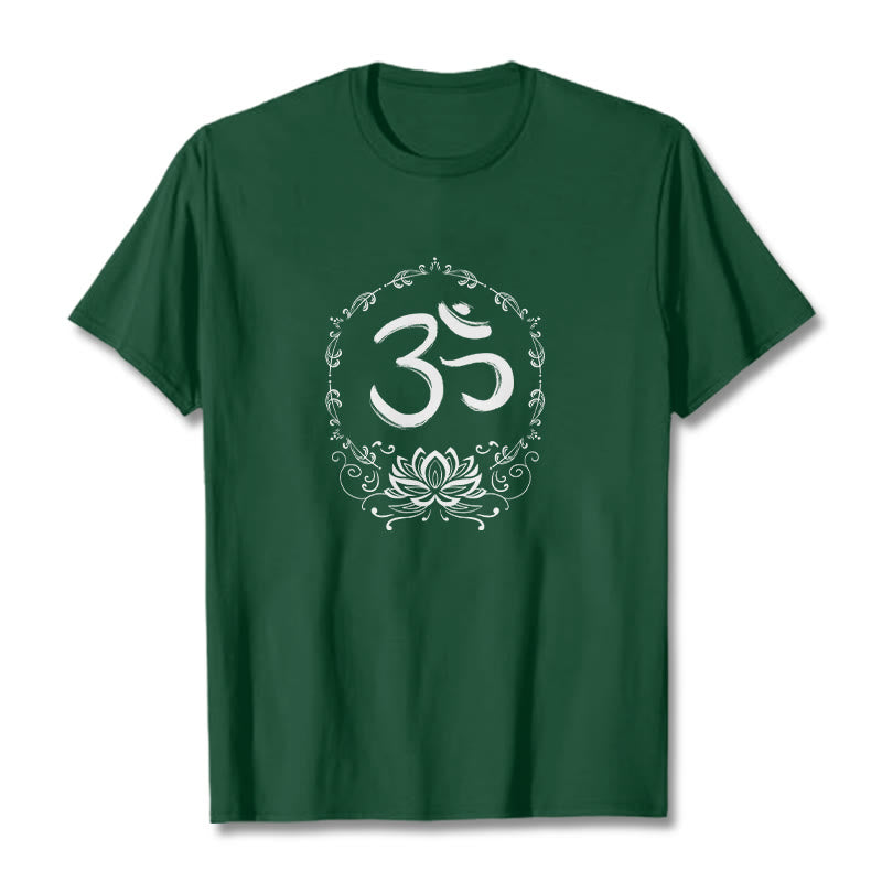 T-shirt en coton avec croquis de Buddha Stones OM Lotus - Vert forêt - 2XL - image 5