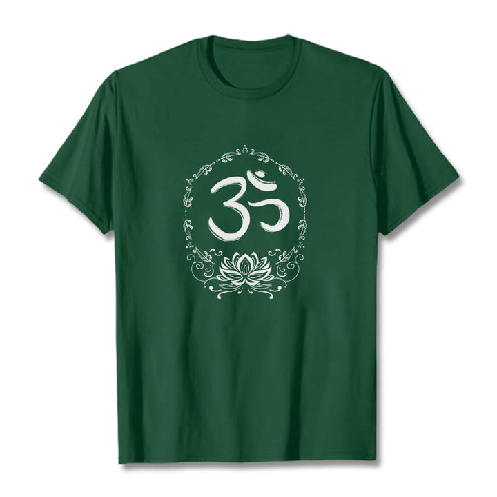T-shirt en coton avec croquis de Buddha Stones OM Lotus - Vert forêt - 2XL - image 5