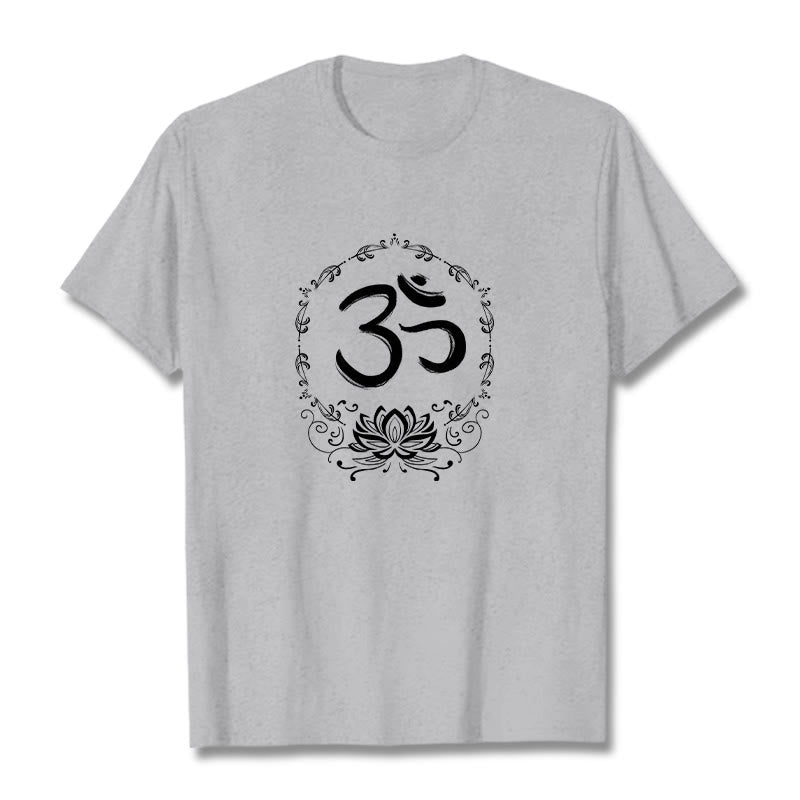 T-shirt en coton avec croquis de Buddha Stones OM Lotus - Gris clair - 2XL - image 10