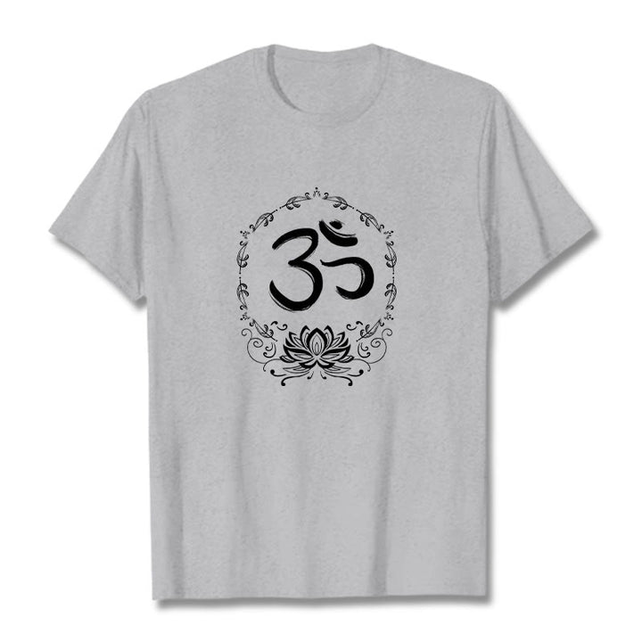 T-shirt en coton avec croquis de Buddha Stones OM Lotus - Gris clair - 2XL - image 10