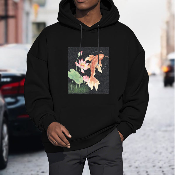 Sweat à capuche doublé en polaire avec motif de lotus et de poissons Koi Buddha Stones - image 18