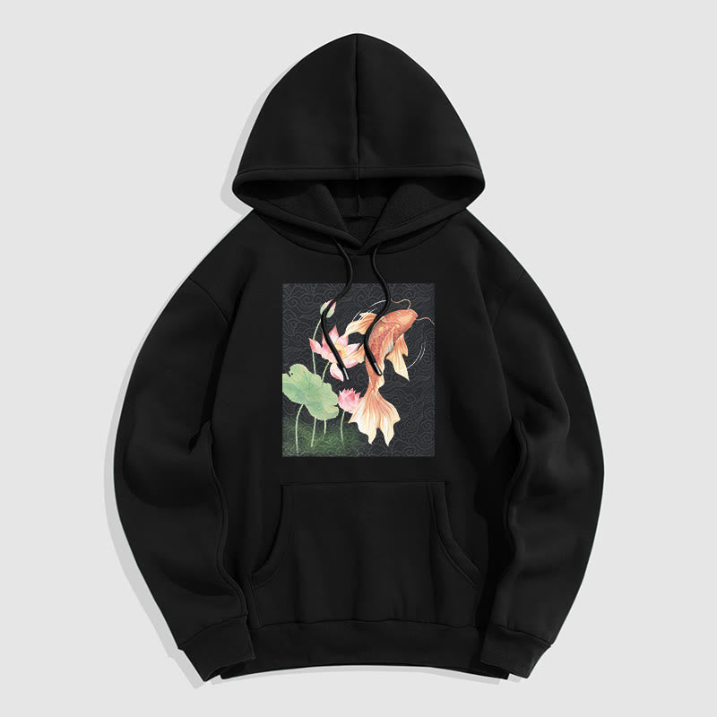 Sweat à capuche doublé en polaire avec motif de lotus et de poissons Koi Buddha Stones - Noir - 2XL - image 17