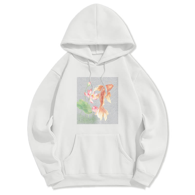 Sweat à capuche doublé en polaire avec motif de lotus et de poissons Koi Buddha Stones - Blanc - 2XL - image 13