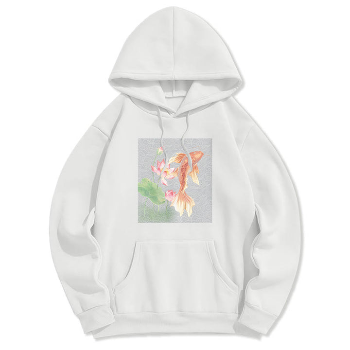 Sweat à capuche doublé en polaire avec motif de lotus et de poissons Koi Buddha Stones - Blanc - 2XL - image 13