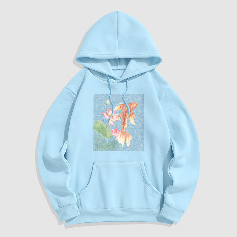 Sweat à capuche doublé en polaire avec motif de lotus et de poissons Koi Buddha Stones - Cyan clair - 2XL - image 29