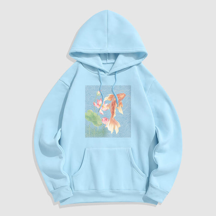 Sweat à capuche doublé en polaire avec motif de lotus et de poissons Koi Buddha Stones - Cyan clair - 2XL - image 29