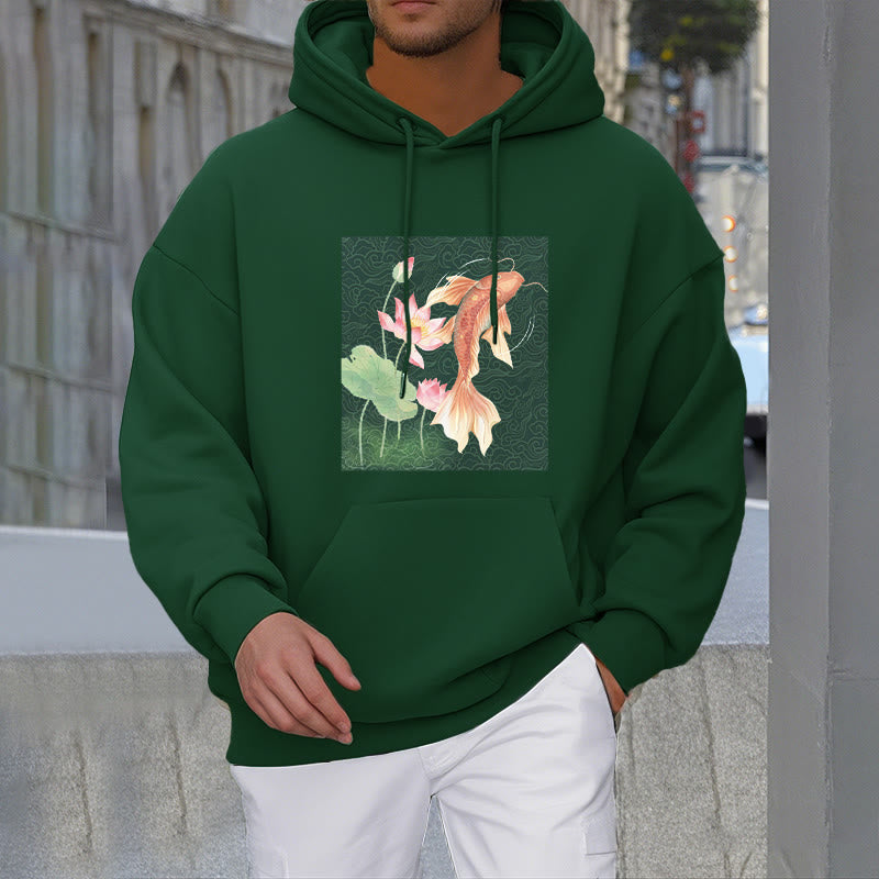 Sweat à capuche doublé en polaire avec motif de lotus et de poissons Koi Buddha Stones - image 1