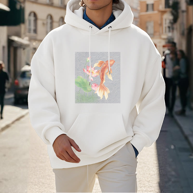 Sweat à capuche doublé en polaire avec motif de lotus et de poissons Koi Buddha Stones - image 14