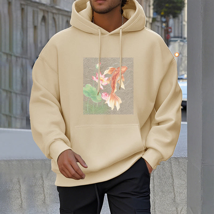 Sweat à capuche doublé en polaire avec motif de lotus et de poissons Koi Buddha Stones - image 22