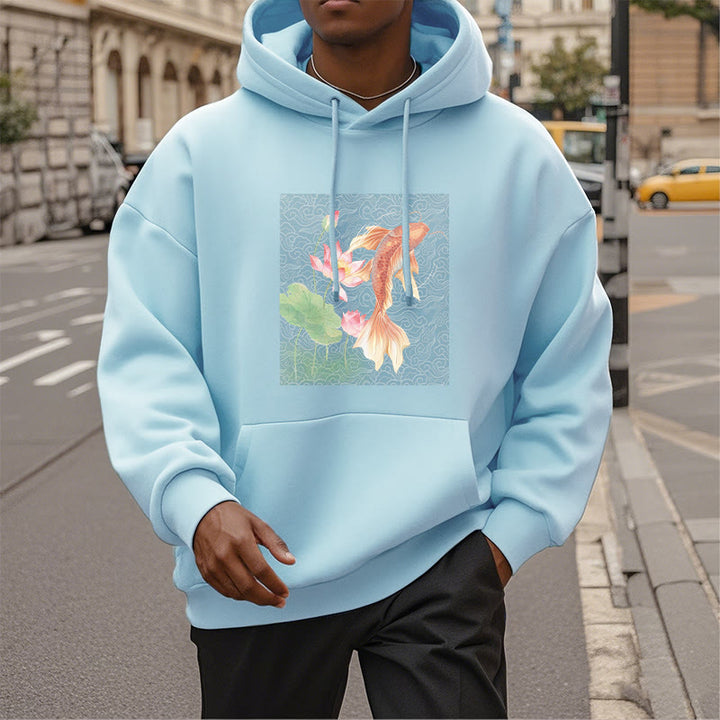 Sweat à capuche doublé en polaire avec motif de lotus et de poissons Koi Buddha Stones - image 30