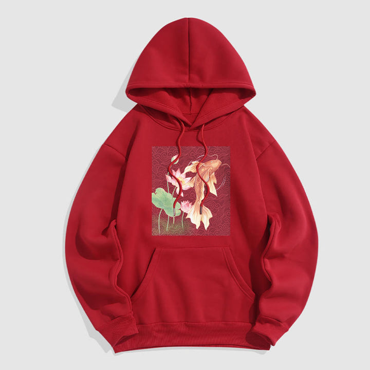 Sweat à capuche doublé en polaire avec motif de lotus et de poissons Koi Buddha Stones - Rouge - 2XL - image 9
