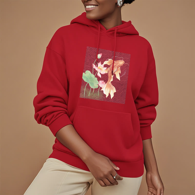 Sweat à capuche doublé en polaire avec motif de lotus et de poissons Koi Buddha Stones - image 11