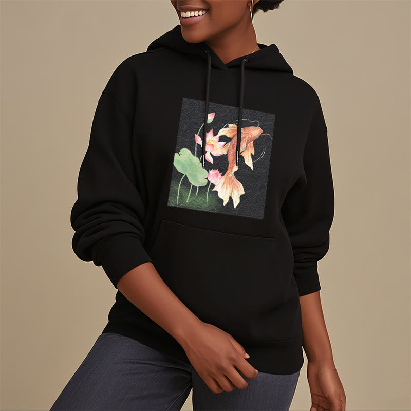 Sweat à capuche doublé en polaire avec motif de lotus et de poissons Koi Buddha Stones - image 19