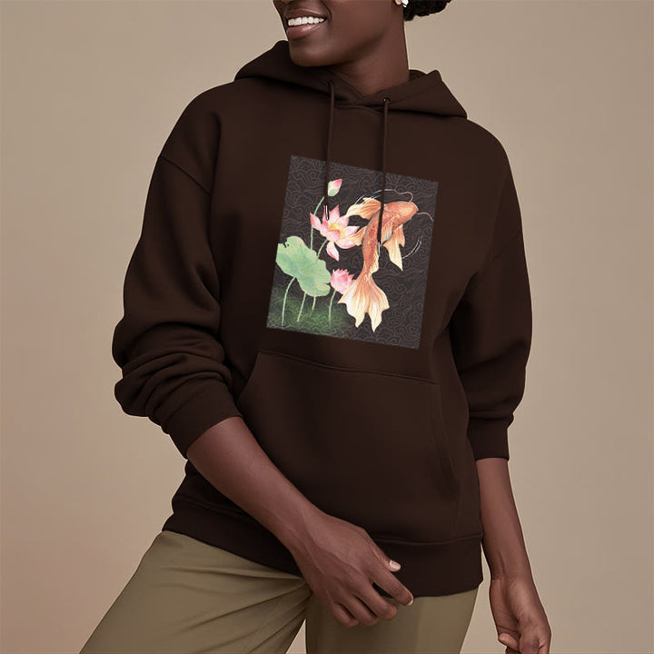 Sweat à capuche doublé en polaire avec motif de lotus et de poissons Koi Buddha Stones - image 27