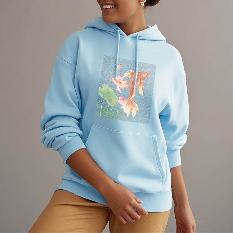 Sweat à capuche doublé en polaire avec motif de lotus et de poissons Koi Buddha Stones - image 31