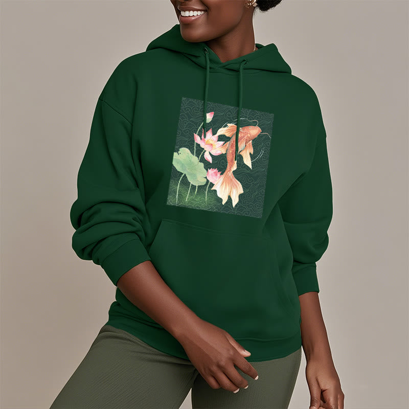 Sweat à capuche doublé en polaire avec motif de lotus et de poissons Koi Buddha Stones - image 2