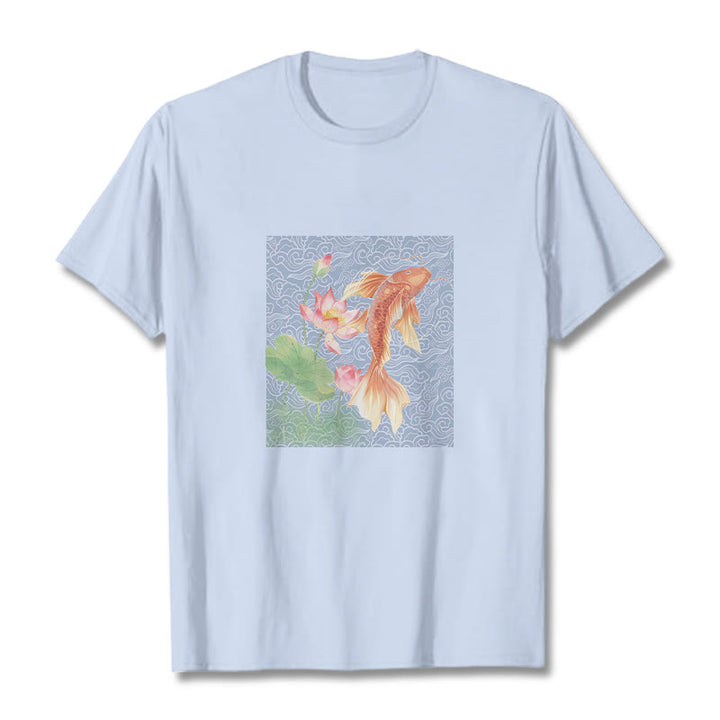 T-shirt en coton avec Buddha Stones, poisson koï, lotus - Cyan clair - 2XL - image 0