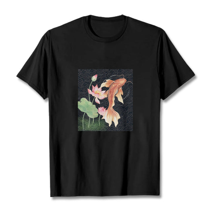 T-shirt en coton avec Buddha Stones, poisson koï, lotus