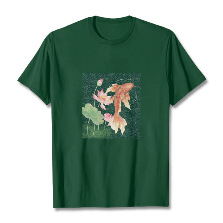 T-shirt en coton avec Buddha Stones, poisson koï, lotus - Vert forêt - 2XL - image 9