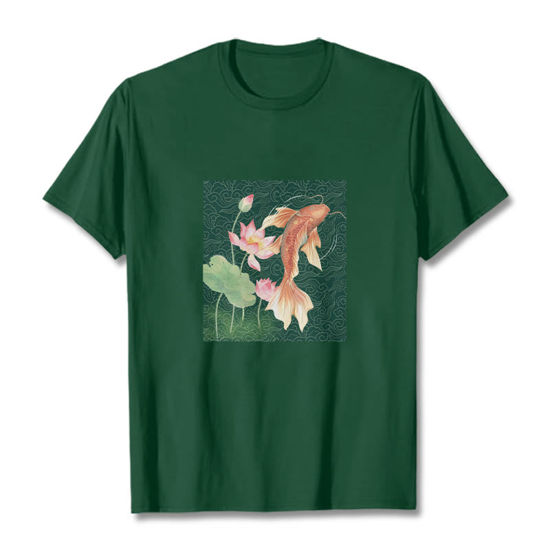 T-shirt en coton avec Buddha Stones, poisson koï, lotus - Forêt Verte - 2XL - image 10