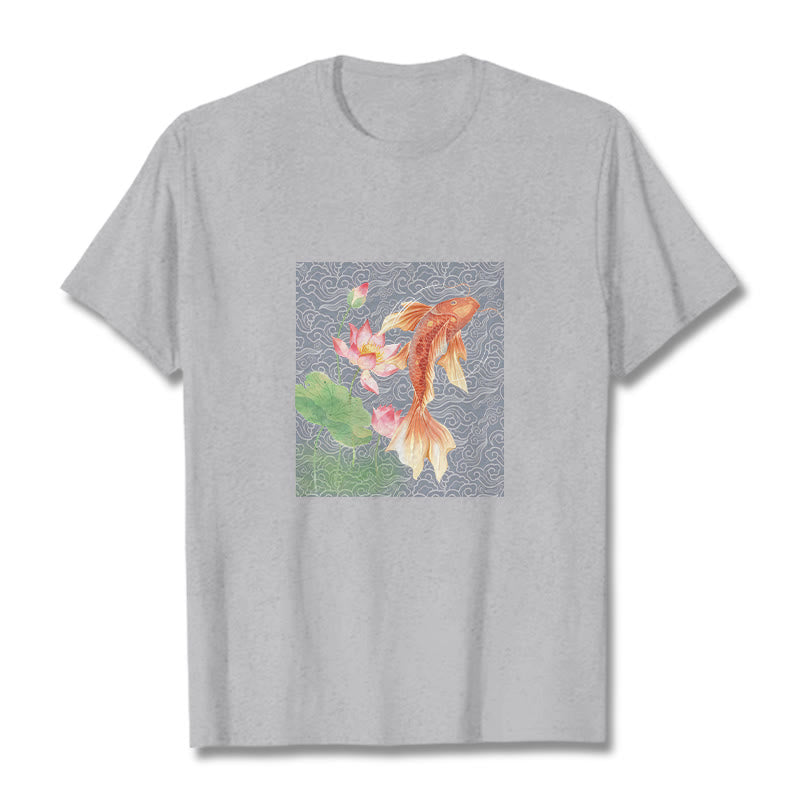 T-shirt en coton avec Buddha Stones, poisson koï, lotus - Gris clair - 2XL - image 11